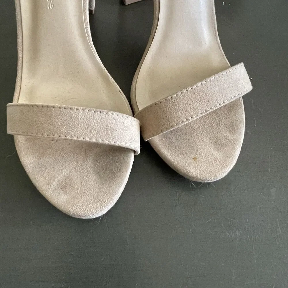 Wild Diva Nude Ankle Strap Block High Heel Open Toe Shoes 6 Faux Suede Wedding